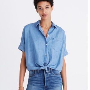 Madewell Tie Front Short Sleeve Denim Shirt